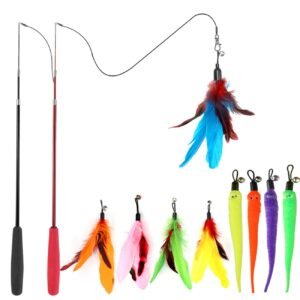 Retractable Cat Feather Wand Set (2 Wands & 9 Refills)