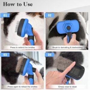 Swihauk Self Cleaning Slicker Brush - Skin Friendly Deshedding Grooming Tool for Dogs & Cats, Suitable for Shedding & Haired Pets, with Pet Supplies Accessories, Blue - Image 2