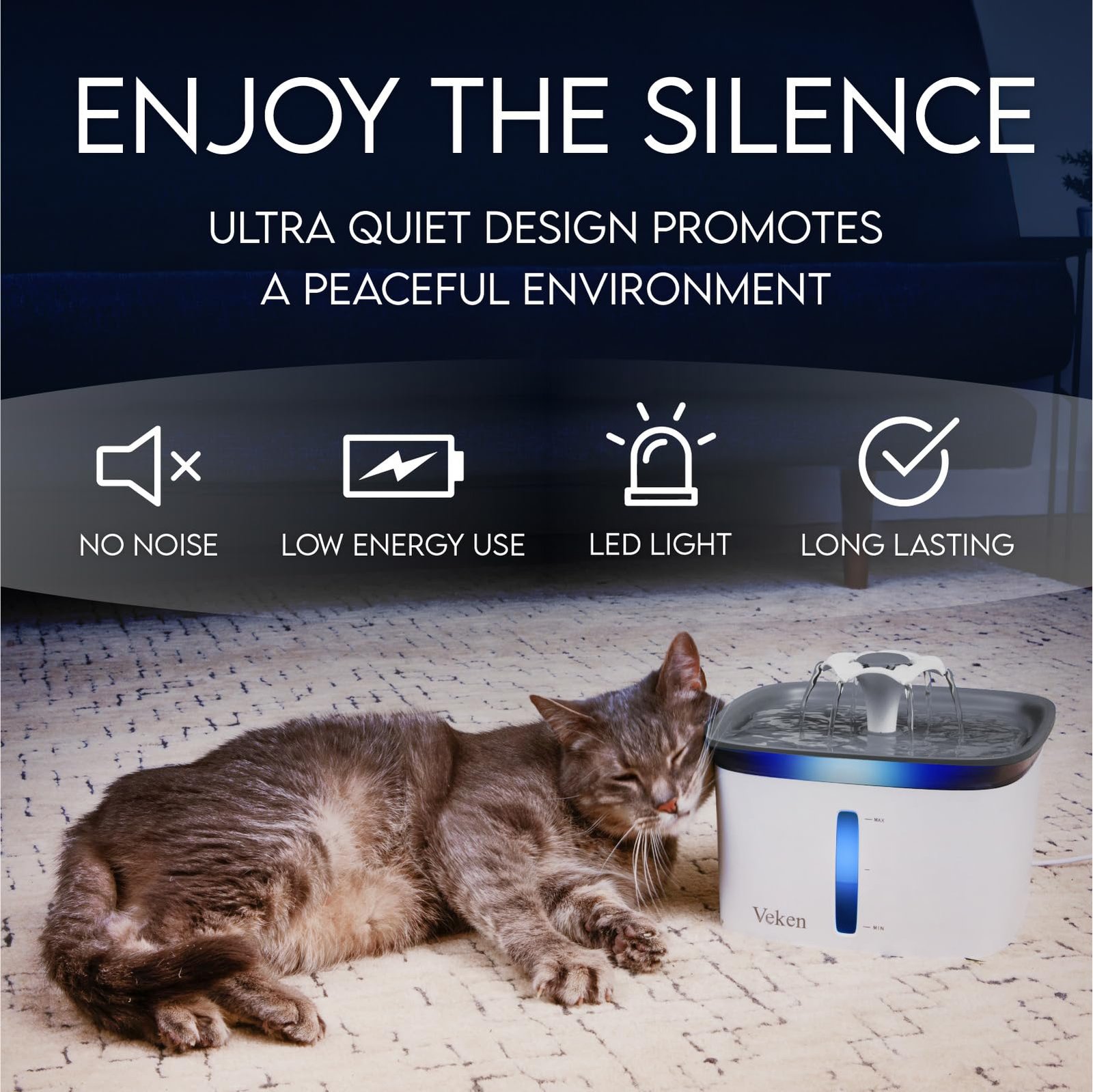 Veken Innovation Award Winner 95oz/2.8L Pet Fountain, Automatic Cat Water Fountain Dog Water Dispenser with Replacement Filters, Gifts for Christmas, Cats, Dogs, Multiple Pets (Grey, Plastic) - Image 4