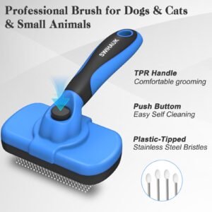 Swihauk Self Cleaning Slicker Brush - Skin Friendly Deshedding Grooming Tool for Dogs & Cats, Suitable for Shedding & Haired Pets, with Pet Supplies Accessories, Blue - Image 7