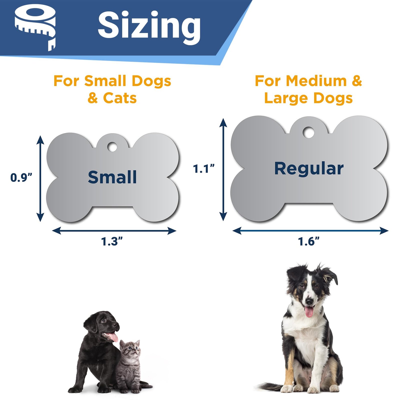 GoTags Stainless Steel Pet ID Tags, Personalized Dog Tags and Cat Tags, up to 8 Lines of Custom Text, Engraved on Both Sides, in Bone, Round, Heart, Bowtie and More (Dog Bone, Regular (Pack of 1)) - Image 2