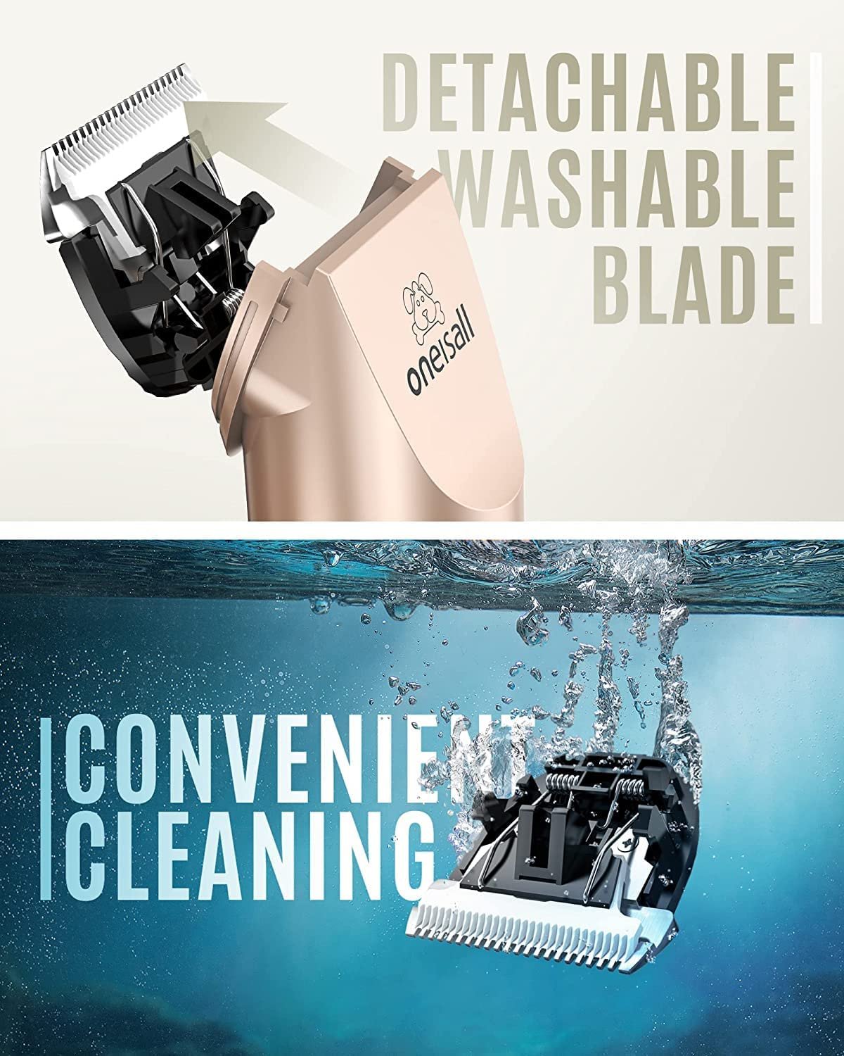 oneisall Dog Clipper Low Noise, Dog Grooming Kit with Rechargeable, Pet Shaver Cordless Electric Quiet Hair Clipper Set for Dogs Cats Pets(Gold) - Image 3