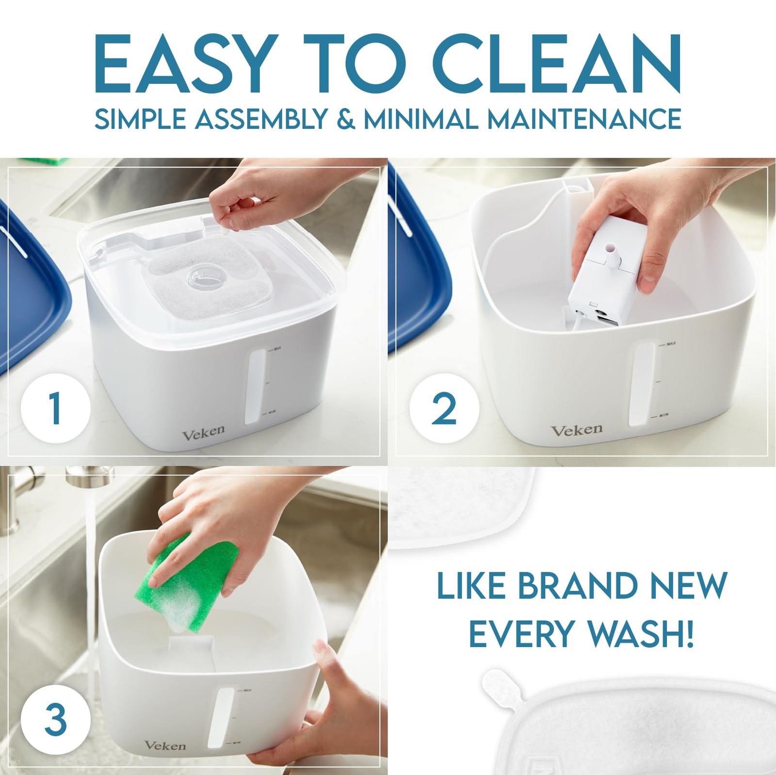 Veken Innovation Award Winner 95oz/2.8L Pet Fountain, Automatic Cat Water Fountain Dog Water Dispenser with Replacement Filters, Gifts for Christmas, Cats, Dogs, Multiple Pets (Grey, Plastic) - Image 5