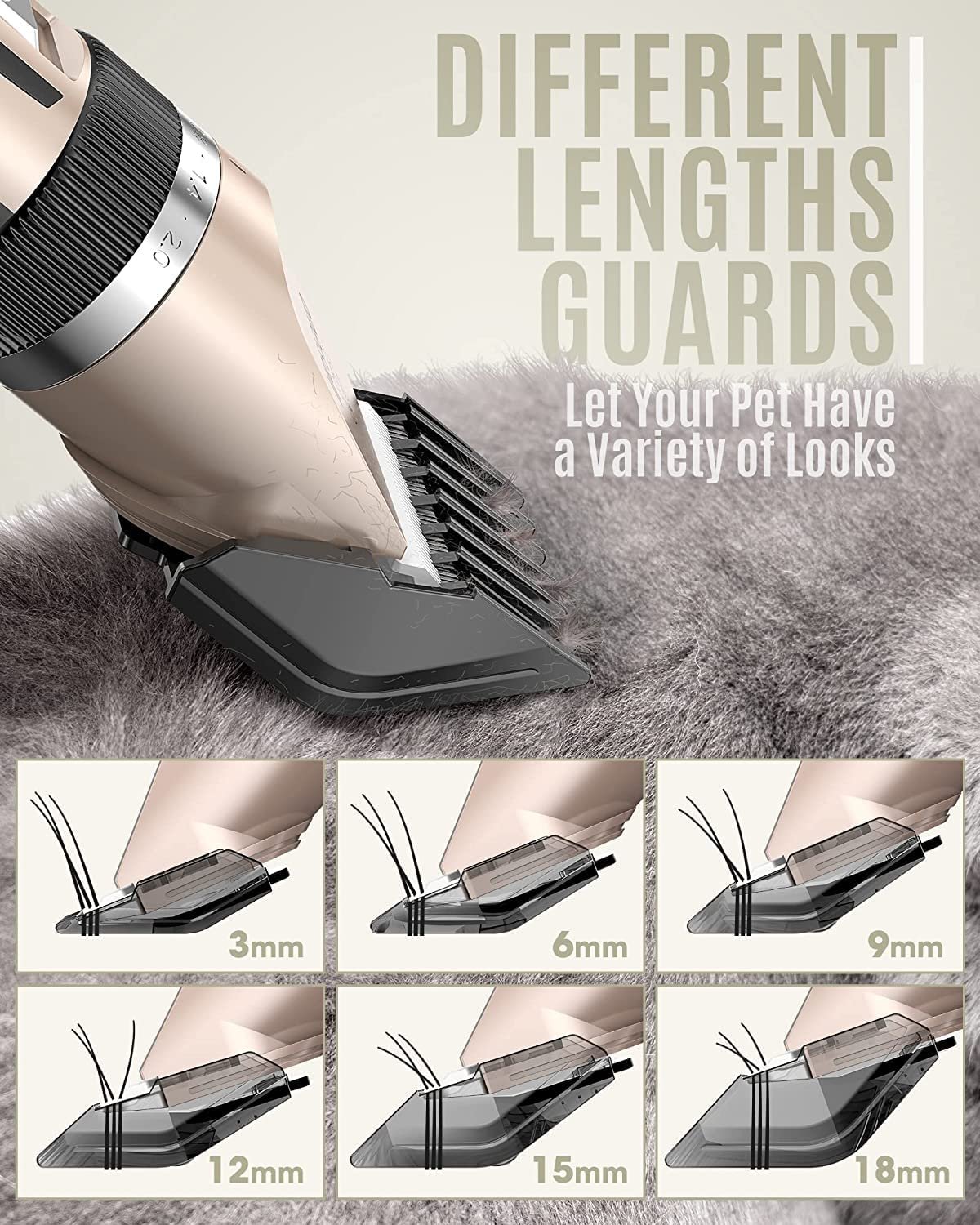 oneisall Dog Clipper Low Noise, Dog Grooming Kit with Rechargeable, Pet Shaver Cordless Electric Quiet Hair Clipper Set for Dogs Cats Pets(Gold) - Image 4