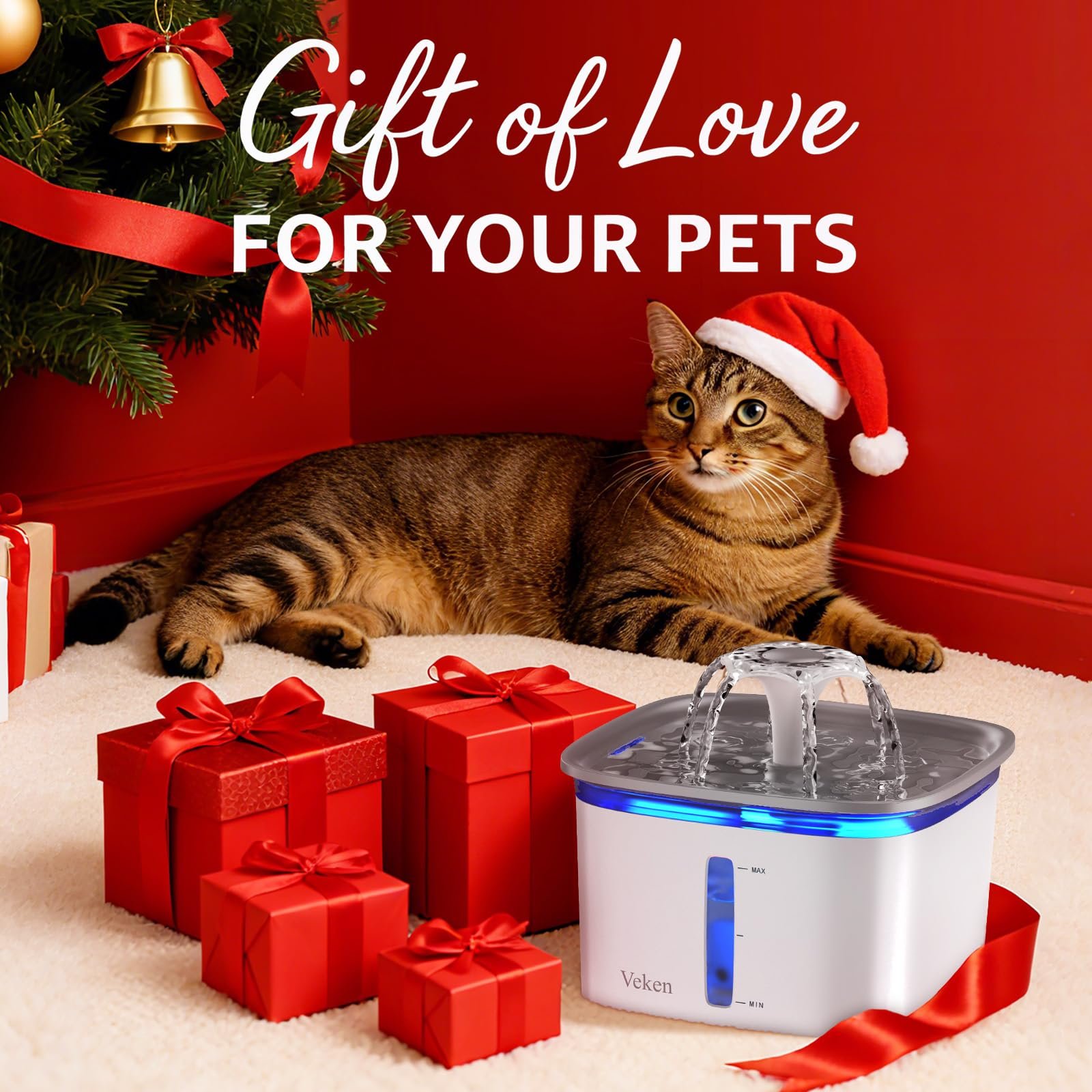 Veken Innovation Award Winner 95oz/2.8L Pet Fountain, Automatic Cat Water Fountain Dog Water Dispenser with Replacement Filters, Gifts for Christmas, Cats, Dogs, Multiple Pets (Grey, Plastic) - Image 2