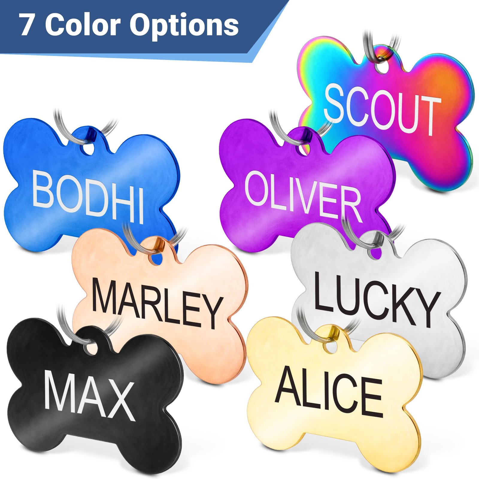 GoTags Stainless Steel Pet ID Tags, Personalized Dog Tags and Cat Tags, up to 8 Lines of Custom Text, Engraved on Both Sides, in Bone, Round, Heart, Bowtie and More (Dog Bone, Regular (Pack of 1)) - Image 4