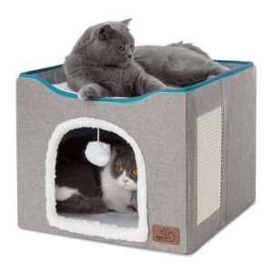 Bedsure Foldable Cat Cave with Scratch Pad & Hanging Ball