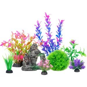 Ameliade Aquarium Plant & Rock Cave Decor Set