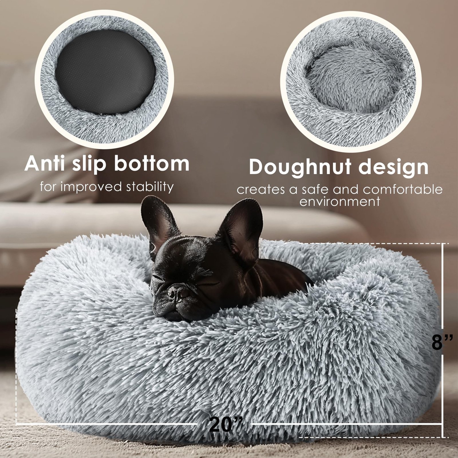 Hoewina Washable Calming Donut Pet Bed (20-Inch) - Image 6